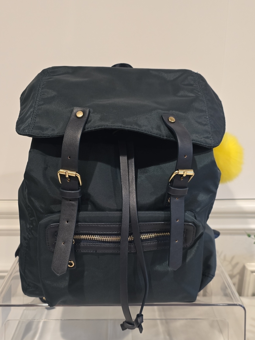 Zara TRF DK Blue Nylon Drawstring Backpack Rucksack Gold Hardware Minimalist